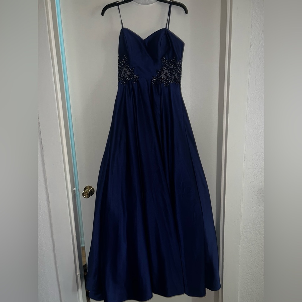Navy Blue Prom Dress- Strapless